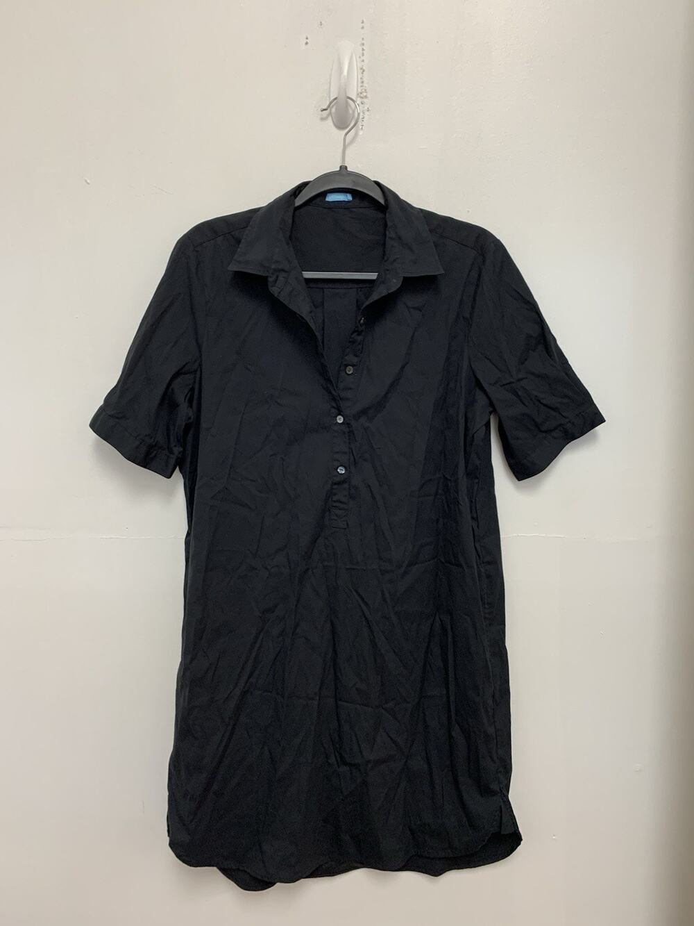 J. MCLAUGHLIN Womens L Arissa black solid s/s poplin popover collared dress